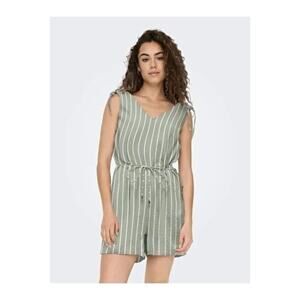 ONLY ONLNORA Ruching Playsuit Green White Striped Jumpsuit Size Medium